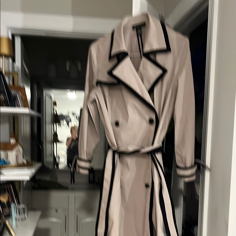 INC International Concepts Cream and Black Trench Coat with Belt